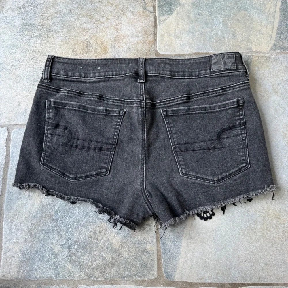 Y2K American Eagle Hi-Rise Shortie Shorts 12 Lace Appliqué Super Stretch X‎